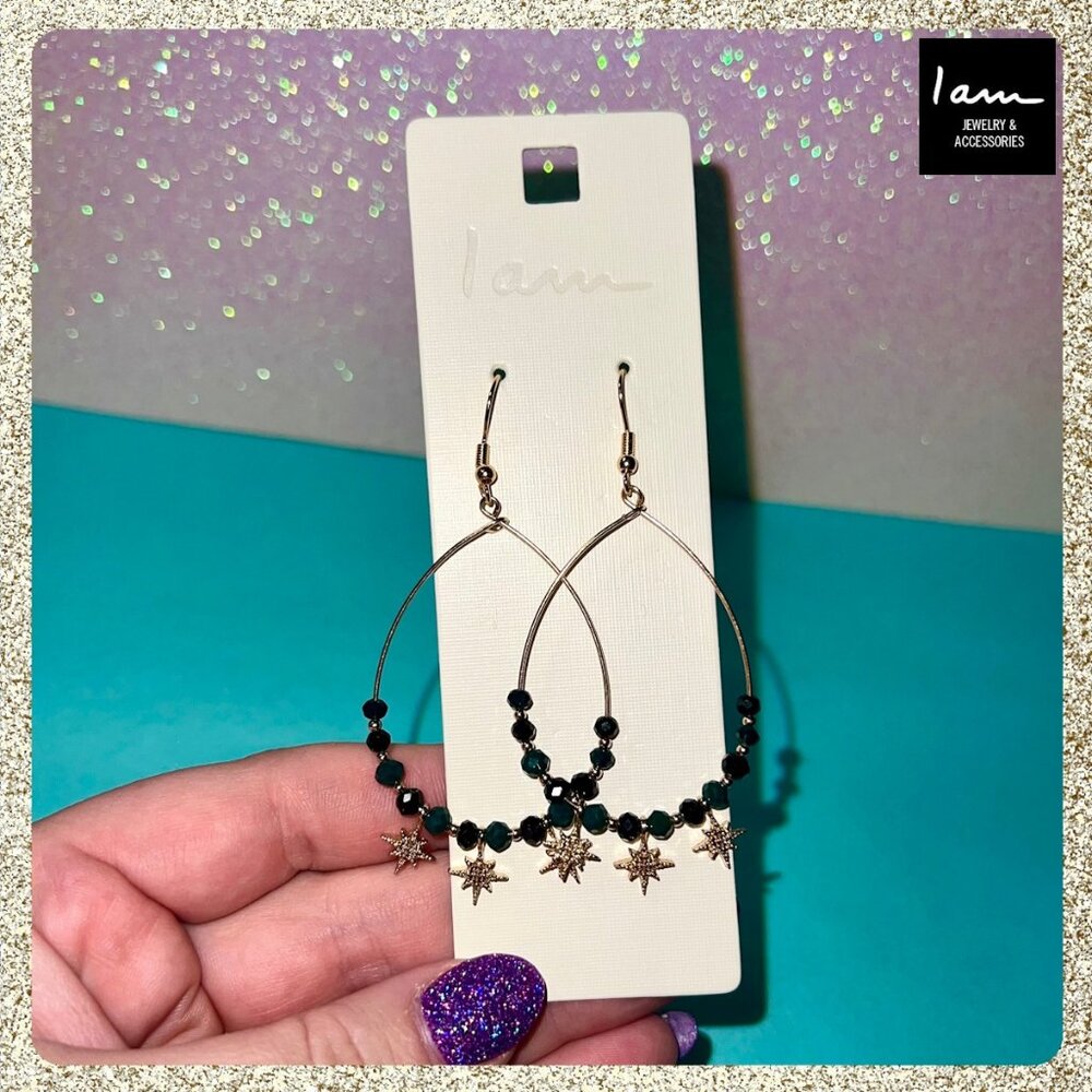 NWT Gold Beaded Celestial Star Drop Earrings by I Am